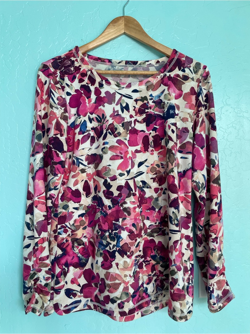 T by Talbots Floral Long Sleeve Tee in Pink, Magenta & Cream